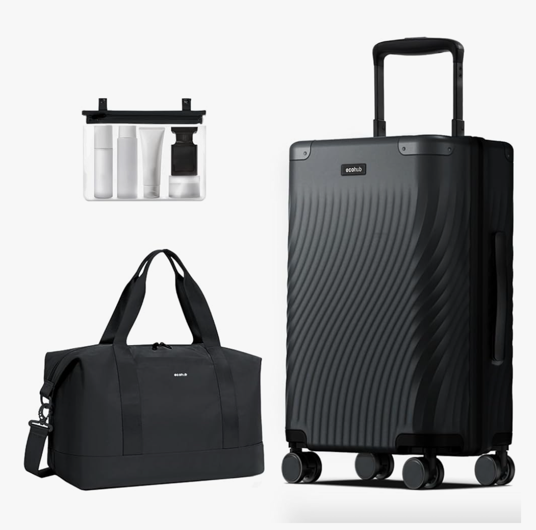 ECOHUB Hardside Expandable Carry On Luggage, 20" Rolling Luggage 22x14x9 Airline Approved with Spinner Wheels & TSA Lock, Lightweight Small Hardshell Travel Suitcase Valises, 20inch Carry-on Black