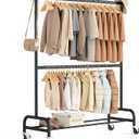 MISSLO Heavy Duty Clothes Rack for Hanging Clothes Rolling Clothing Rack Heavy Duty on Wheels for Coat, Garment, Matte Black (Double Rod)