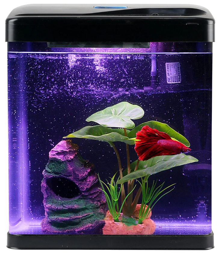 Betta Fish Tank Self Cleaning Glass 2 Gallon Small Nano Aquarium Starter Kits Desktop Room Decor