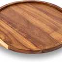 Round Acacia Wood Serving Tray Platter for Coffee Table Home Decor, 13.8 Inch Decorative Candle Holder Tray Appetizer Charcuterie Board Tray Organizer for Kitchen/Countertop