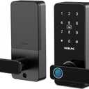 DESLOC B200L Fingerprint Smart Lock with Handle, Keyless Entry Door Locks for Front Door and Bedrooms, App Control, Touchscreen Keypad, Auto-Lock, 12-Month Battery, Emergency Power Port, IP54 Black (152*63.5*30mm)