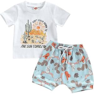 Kaipiclos Western Newborn Baby Boy Clothes Cactus Cow Print Short Sleeved T-Shirt and Casual Drawstring Shorts Summer Outfit
Size 70