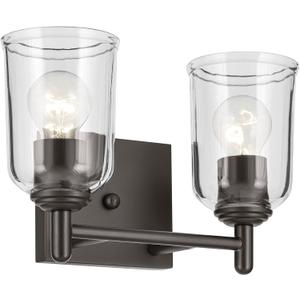 KICHLER Shailene 12.5" 2-Light Vanity Light with Clear Glass in Olde Bronze, Use as Single or in Multiple, for Vanities, (12.5" x 8.25"), 45573OZCLR