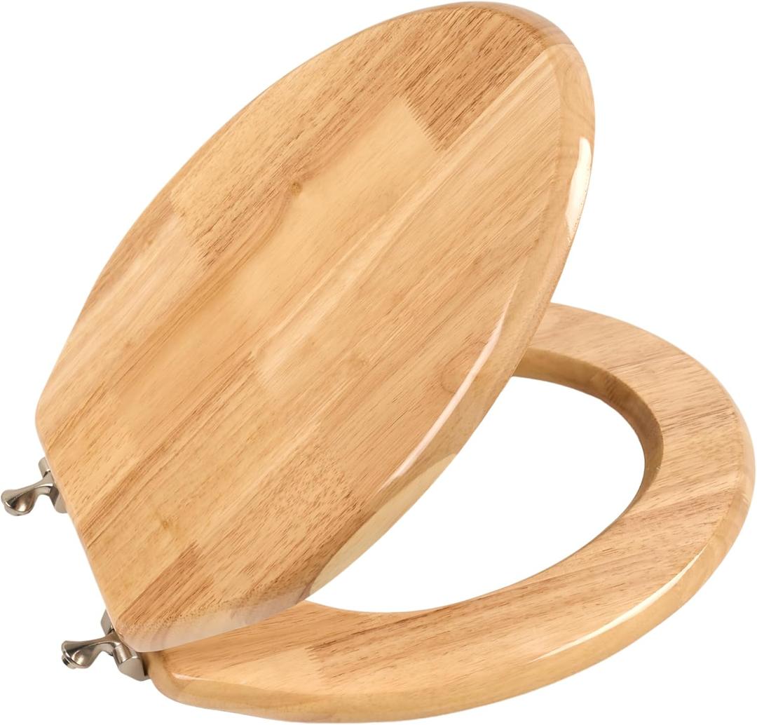 Toilet Seat, Solid Wood, Rubber Wood, High Gloss Finish, PIKLiDS (Elongated)