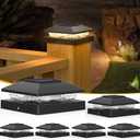 APONUO Solar Post Cap Lights for 4x4 Posts, Bright Warm White LED Post Cap Lights Solar Powered, IP64 Waterproof & All-Night Lighting, Black 6 Pack – Deck, Fence, Patio Light (Easy Install)