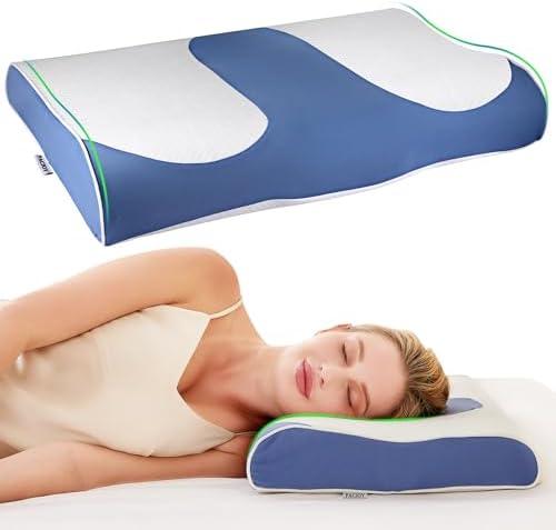 Cervical Neck Pillow, Thin Cooling Pillows for Neck Shoulder Pain Relief, Ergonomic Memory Foam with Breathable Covers, Soft Contour Bed Pillow for Side Back Stomach Sleeper
