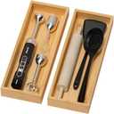 Bamboo Drawer Organizer for Kitchen & Bath, Extra Large Stackable Tray for Silverware, Toiletries & Utensils, 2 Pcs, 17" x 6" x 2" (Outer), 16.3" x 5.3" x 1.77" (Inner) (Yellow)