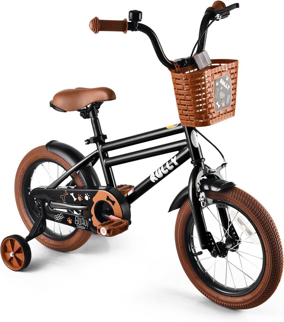 RULLY 12 Inch Boys' Bike for Kids Ages 2-6, Toddler Bicycle with Training Wheels, Coaster Brake & Handbrake, and Front Basket(Blue Black Green)