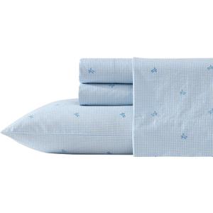 Laura Ashley - King Sheets, Cotton Percale Bedding Set, Lightweight & Breathable Home Decor (Turtle Gingham Blue, King)