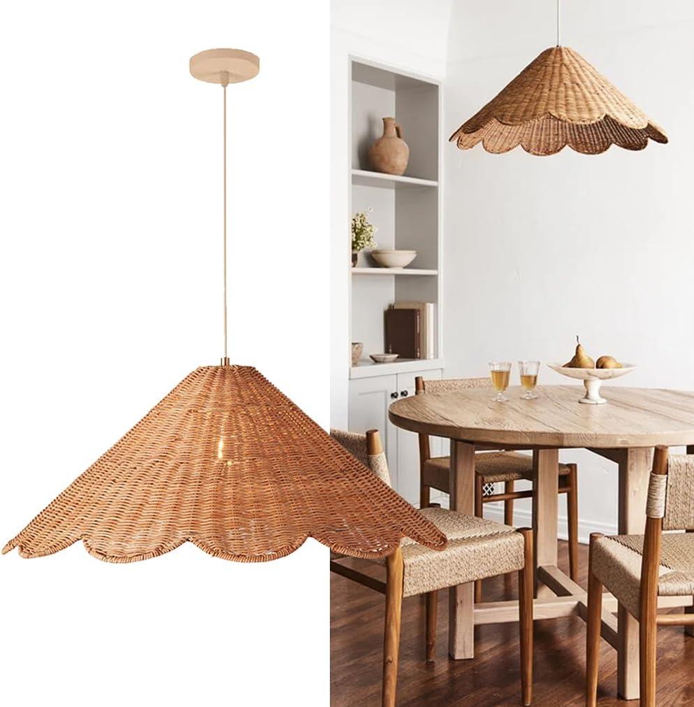 Bamboo Hanging Ceiling Lamp Natural Elegant Woven Pendant Light Boho Basket Rattan Chandelier Handmade Woven Light, For Kitchen Island Farmhouse Dining Room Living Room E27 Lamp Holder -1 Pack, 50cm