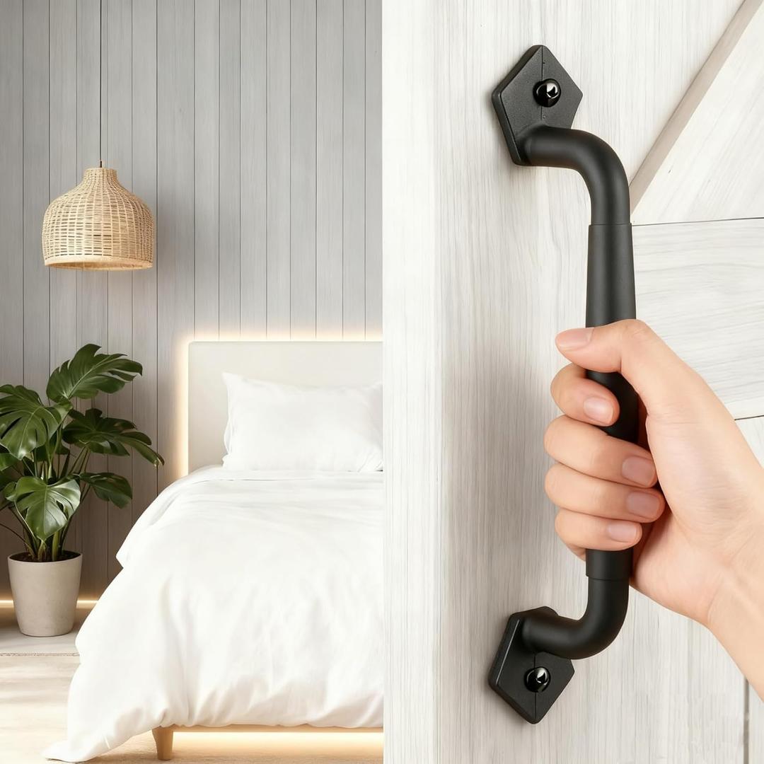 12 Inch Rustic Barn Door Handles, Easy Install Heavy Duty Design Barn Door Pull, for DIY Sliding Barn Door, Gate, Shed, Garage | Round Solid Metal Material, Matte Black