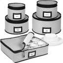 China Storage Containers 5-Piece Set Moving Boxes for Dinnerware, Glasses, Plates, Mugs and Saucers Sturdy Quilted Microfiber Dish Organizer with Dividers for Seasonal Storage - Holds Set of 12, Gray