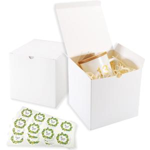 White Gift Boxes, 20 Pack 5x5x5 inch Small Gift Box with Lids for Wedding, Christmas, Ornaments, Valentine's, Bridesmaid Box for Gifts, Easy to Assemble Includes 24 Thank You Stickers