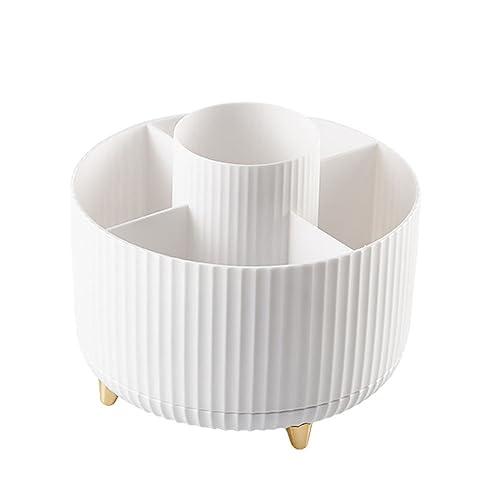 Fanado Makeup Brush Holder Organizer, 360° Rotating Makeup Brush Organizer with 5 Slots, Multi-Purpose Makeup Holder for Brushes Eyebrow Pencil Eyeliner Mascara, Makeup Vanity Organizer, White