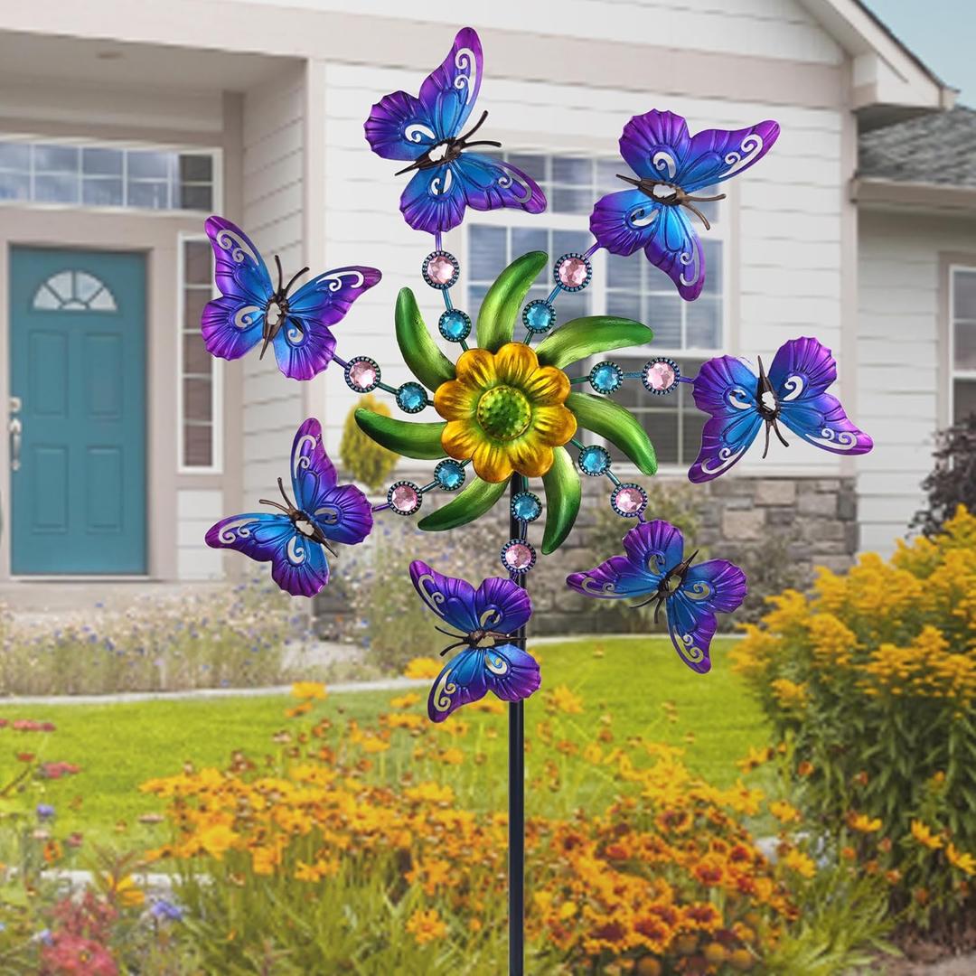 COOZZYHOUR 39" Butterfly Wind Spinner for Yard and Garden Stake,Outdoor Metal Windmill,Single Direction Wind Sculptures, Kinetic Windmills for Garden Decorations.