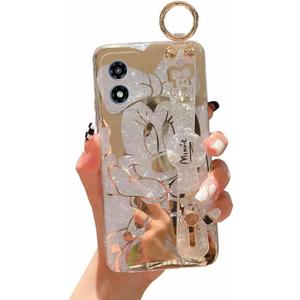 for Motorola Moto G Play 4g 2024 Case [not 5g] Cute with Wrist Strap Stand Glitter Bling Cartoon IMD Soft TPU Shockproof Protective Case Cover for Girls Women - Minnie