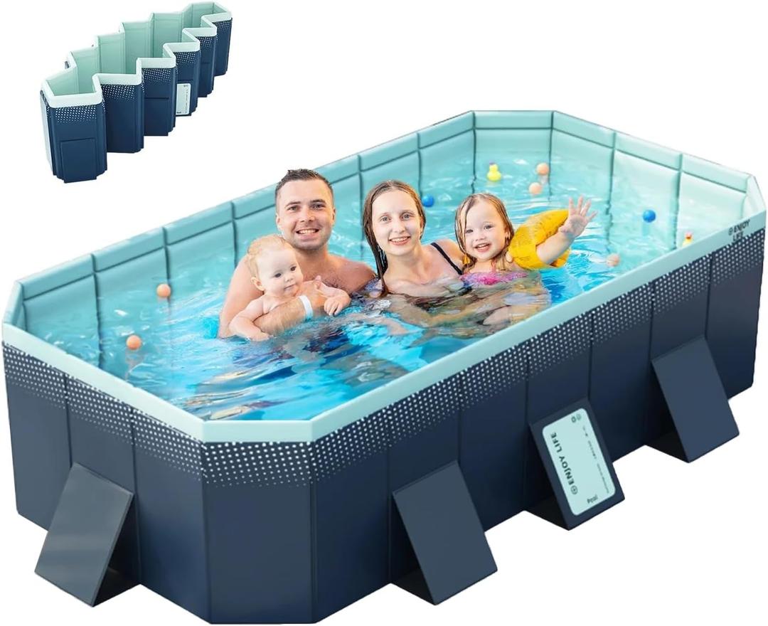 Foldable Pool, Non-Inflatable Swimming Pool for Kids, Adults and Pets, Large Portable Kids Pool for Outdoor Backyard Garden, 116"  65"  22"