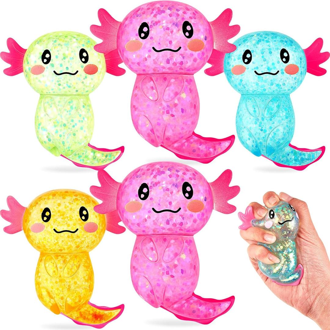 Axolotl Stress Toy Squeeze Axolotl Party Favors 3.94 x 3.15 Inches Malt Sugar Filled Stretchy Fidget Stress Ball Sensory Toys for Adults Soothing Christmas Birthday Party Gift(12 Pcs, Glitter)