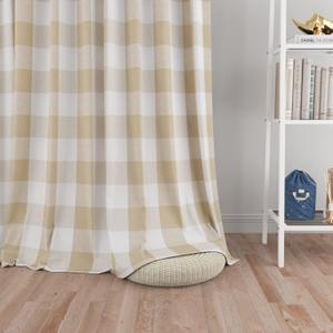 UPOPO Beige White Buffalo Check Window Curtains 92 inches Long Living Room Cotton Curtain Panels Bedroom Drapes Plaid Gingham Farmhouse Decor Curtains Rod Pocket Kitchen Basement 2 Panels 52"x92" 