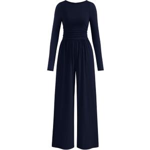 PRETTYGARDEN One Piece Jumpsuits for Women Dressy Casual Long Sleeve Crewneck Wide Leg Romper Overalls Spring Outfits 2026