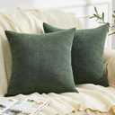 GAWAMAY Decorative Square Throw Pillow Covers 22"x22" Inch Set of 2, Super Soft Chenille Pillows Farmhouse Pillowcase for Living Room Bedroom Sofa Couch Cushion Cover Dark Green 55x55cm (No Insert)