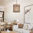 Arturesthome Boho Hand Woven Rattan Pendant Light Fixture, Mini Farmhouse Natural Chandelier Lighting, Retro Wicker Hanging Lamp for Kitchen Island D 7.8*7.8