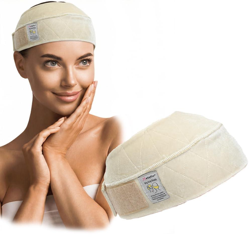 Widen Wigs Band, Velvet Grip Band Non Slip, Adjustable Fasten Headbands for Women to Keep Wig from Moving and Comfort (Beige)