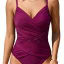 B2prity Women's One Piece Swimsuit Tummy Control Criss Cross Slimming Bathing Suit Full Coverage Swim Suit V Neck Swimwear (L)