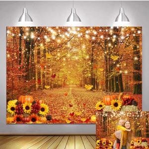 Autumn Maple Forest Photography Backdrop 7x5ft Fall Harvest Photo Backdrop Thanksgiving Background Pumpkin Decoration Party Backdrops for Farm Party Banner Supplies