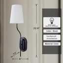 Modern Cone Linen Sconce, Curved Arm Hardwired Wall Lamp for Bedroom, 8.25" W x 20.75" H