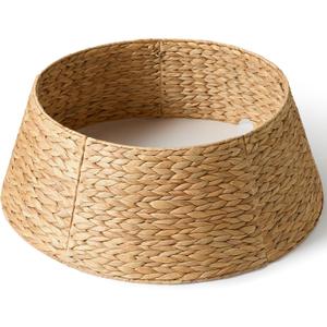28in Christmas Tree Collar - Woven Hyacinth Tree Collars for Artificial Trees - Rattan Rustic Farmhouse Basket for Tree Base Cover with Cord Cut-Out for 6ft 7.5ft Tree (Natural)