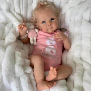 iCradle Lovely 19 inch Reborn Baby Doll Girl Soft Body Vinyl Silicone Realistic Baby Doll Lifelike Newborn Doll Kids Toy for Ages 3+ (Blonde Hair Doll) (Blue Eyes Rooted Blonde Hair)