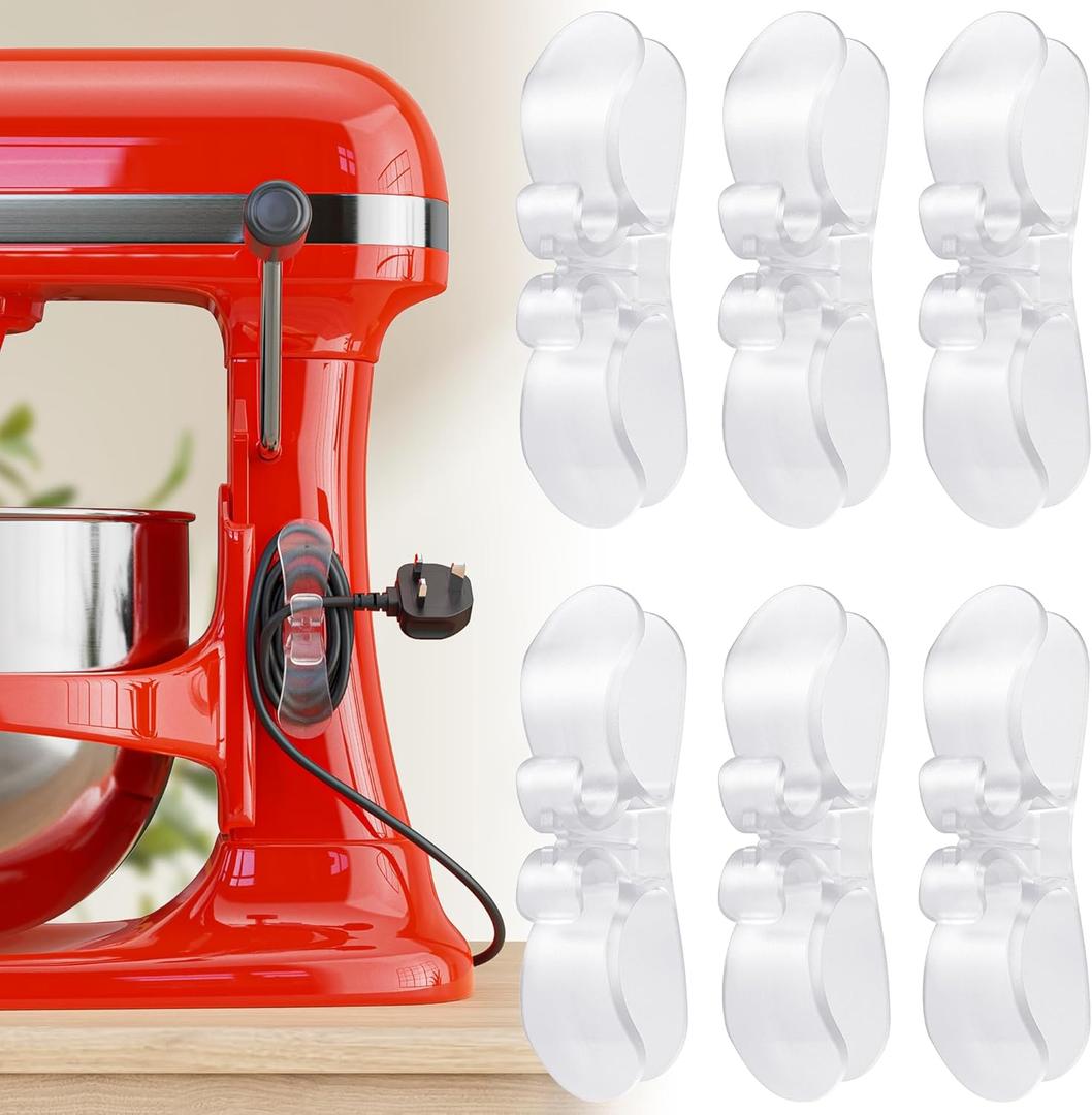 Pack of 6 Clear Cord Organizer for Appliances, Kitchen Appliance Cord Organizer Stick On, Appliance Cord Holder, Cord Wrappers, Cord Winder for Pressure Cooker, Air Fryer, Blender, Coffee Maker, Toaster