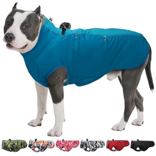 IKIPUKO Dog Winter Jacket - Large, Warm Zip Up Snowsuit Dog Harness Vest, Reflective, Water-Resistant, Green, L
