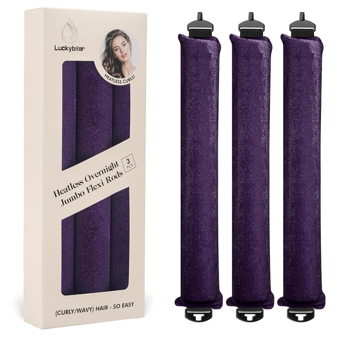 Overnight Heatless Hair Curler Blowout Rods Satin Flexi Rods for Heatless Overnight Jumbo Curls, No-Heat Styling Tools for All Hair Types, 3pcs Purple