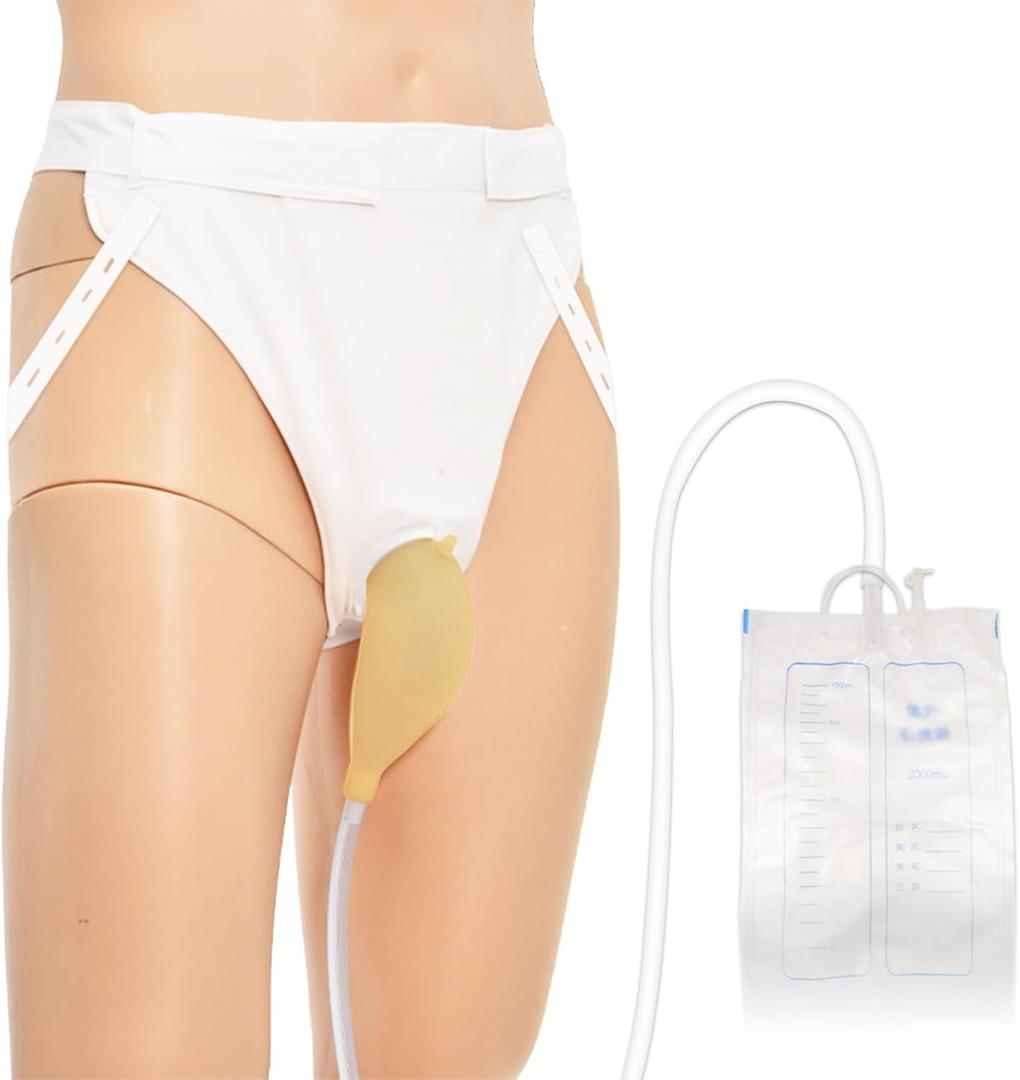 Wearable Urinal for Men, Protable Latex Material with Collection Urine Bag, Urinary Drainage Bag System,Skin-Friendly and odorless, Oversized Pants, Enlarged Urine Bag(2000ml) (Plus Style)