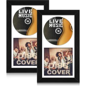 2 Pcs CD Display Frame, 12" x 6.8" Album Cover Art and CDs Display Frame Self Standing with Wall Hanger, Classic Record Album Frames, Imitation Wood Polystyrene CD Cover, Home (White)