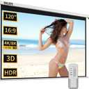 WASJOYE Motorised Projector Screen 120" - 16:9 Electric Projector Screen Wall/Ceiling Mount with Remote Control - 8K HD Projection Screen Dual Side Power Supply for Home Theater Office TV Game