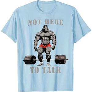 Gorilla Dumbbell T Shirt Workout Gym Gorilla Bodybuilder Ape T-Shirt, XS, Baby Blue 