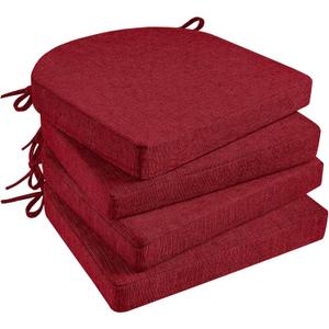 Basic Beyond Chair Cushions for Dining Chairs 4 Pack, Kitchen Chair Cushions with Ties and Non Slip Backing, 16 x 16 inches Chair Pads for Dining Chairs (Red)