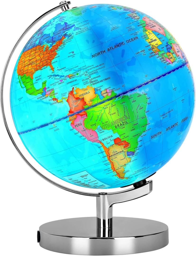 6 in1 Illuminated World Globe for Kids & Adults All Ages High Clear Map, Illuminates Educational Interactive STEM Toy, Light Up Kids Globe Lamp,Gifts For Boys And Girls (8inch)