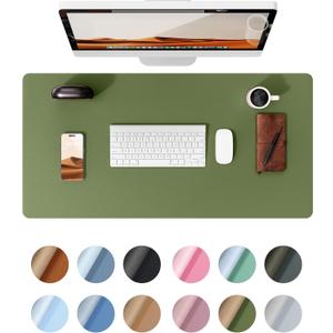 YSAGi Leather Desk Protector, Office Mat, Large Mouse Mat, Non-Slip PU Leather Blotter, Laptop Pad, Waterproof Writing Pad for Office and Home (Green, 35.4" x 17")