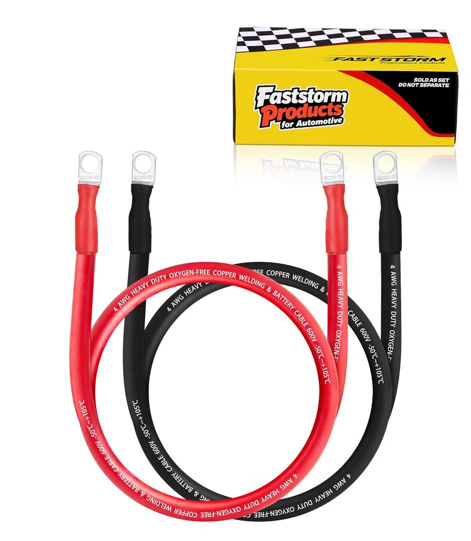 4 AWG Battery Cable, Flexible Inverter Cables 3 Feet with 3/8" Terminals OFC Pure Copper 4 Gauge Welding Wire for Automotive Solar Marine Boat RV Car Motorcycle (Red + Black 3FT Pair)