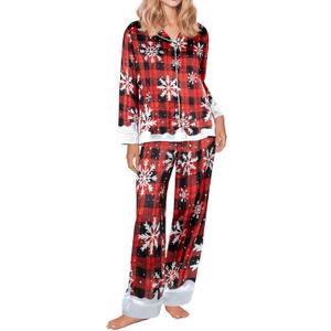 MNLYBABY Christmas Pajamas Set Women Set Long Sleeve Sleepwear Button Down 2 Piece Pjs Christmas Party Loungewear Nightwear (XL)