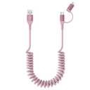 USB to USB-C and Lightning Cable Combo 2 in 1 Coiled Cable Apple Carplay & Android Auto Compatible [MFi& 3A Fast Charge& Data Sync] Coiled Lightning and USB C Cable for iPhone 16/15/14/13 Android, Pink