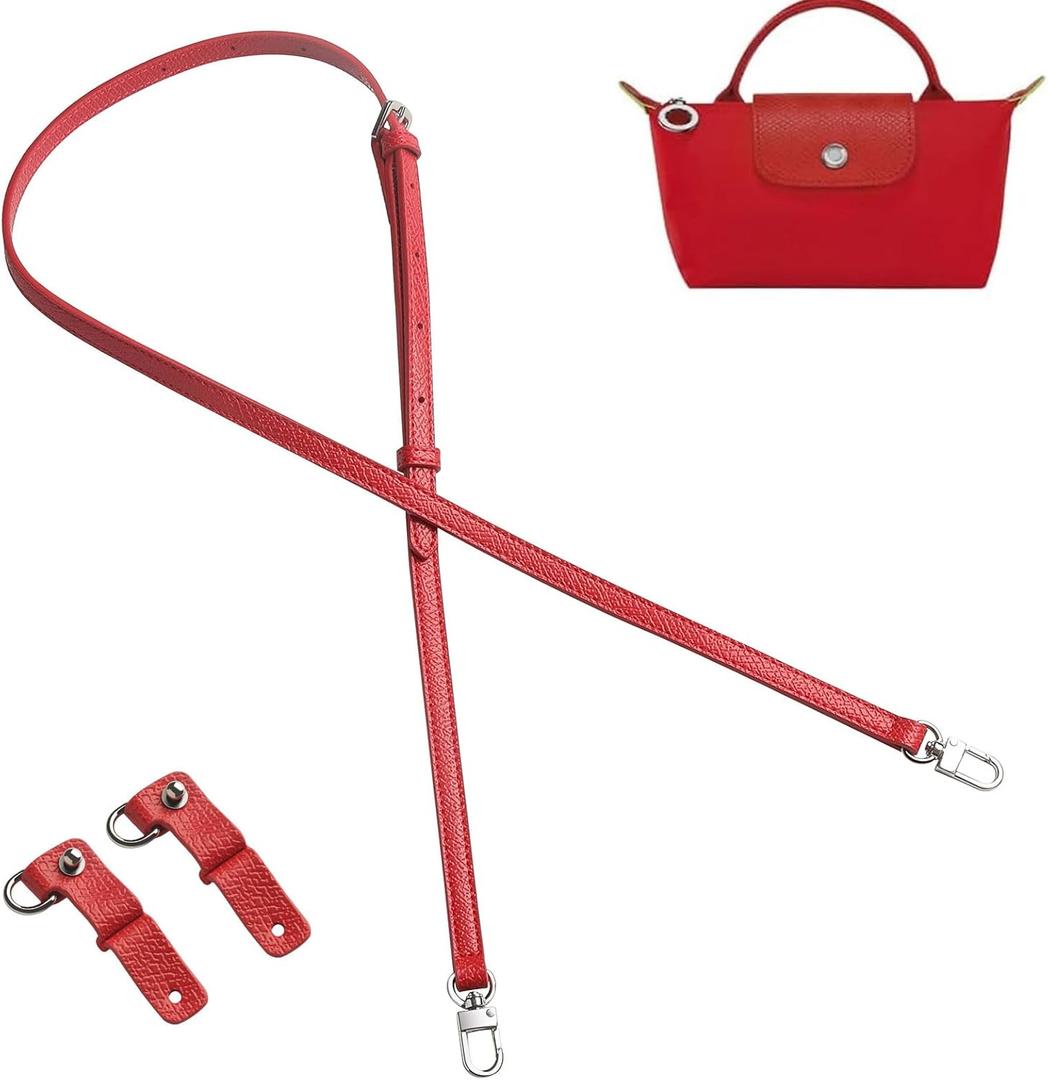 KOMHPS Purse Straps Replacement, Leather Handbag Crossbody Shoulder Strap Adjustable for Longchamp Bag Women(Red Sliver)