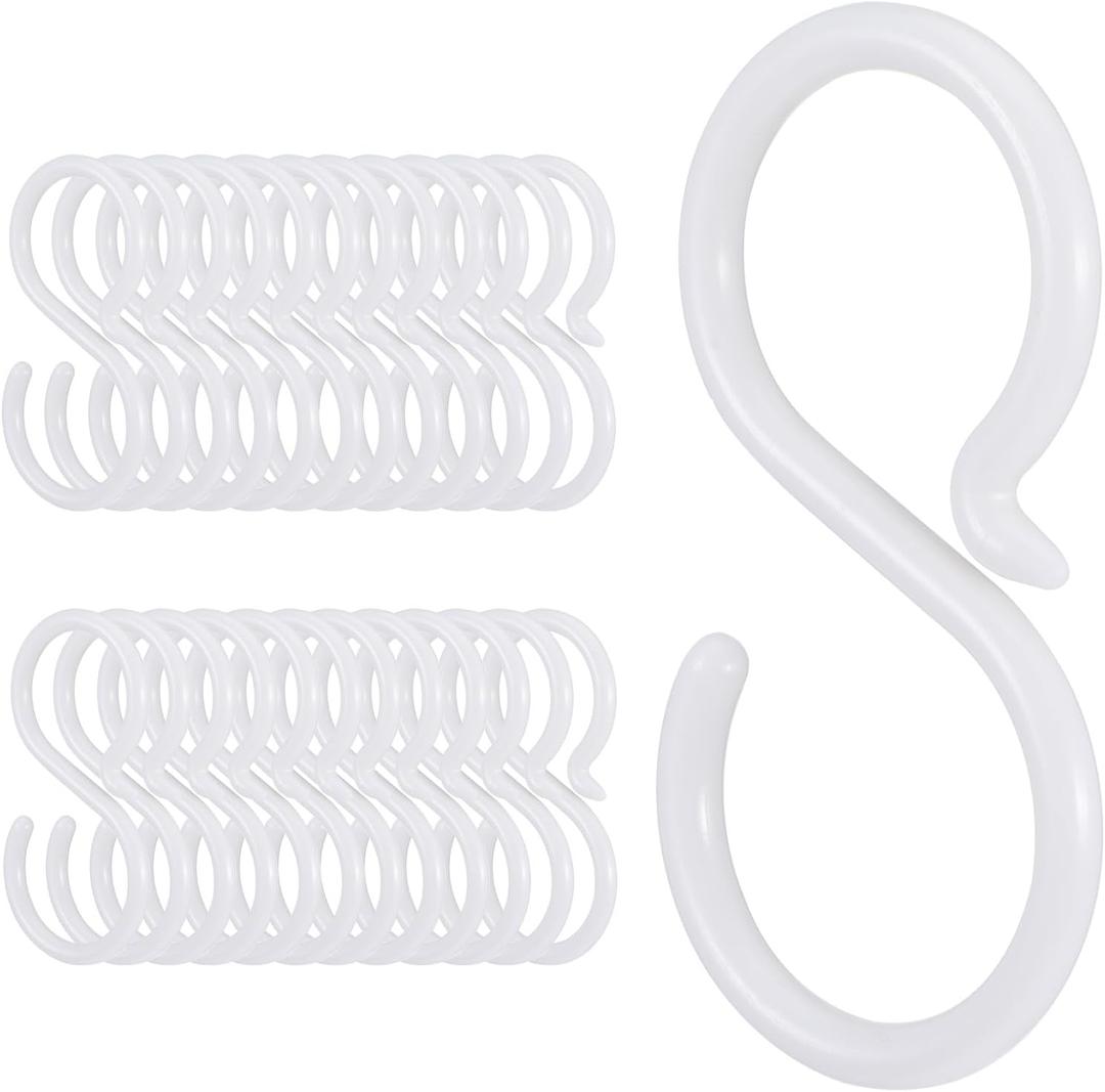 24pcs Quiet Plastic S Hooks for Hanging, Multi-Purpose Abs Hooks for Closet, Shower Rod, Plant, Pot and Pan, Coffee Mug, Easy Twist & Rust-Free Holds Hook Outdoor Lights - White (2.4  1.22 In)