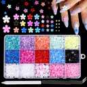 3D Flower Nail Charms, 3D Acrylic Flower Nail Art Rhinestones with Spring Blossom Petal for DIY Nail-Decor - Colorful Nail-Gems & Charms Kit with Tweezers
