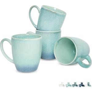 Bosmarlin Ceramic Coffee Mug Set of 4, 17 Oz, Coffee Cups with Big Handle, Microwave Safe, Unique Reactive Glaze (Pale Green, 17 Oz)