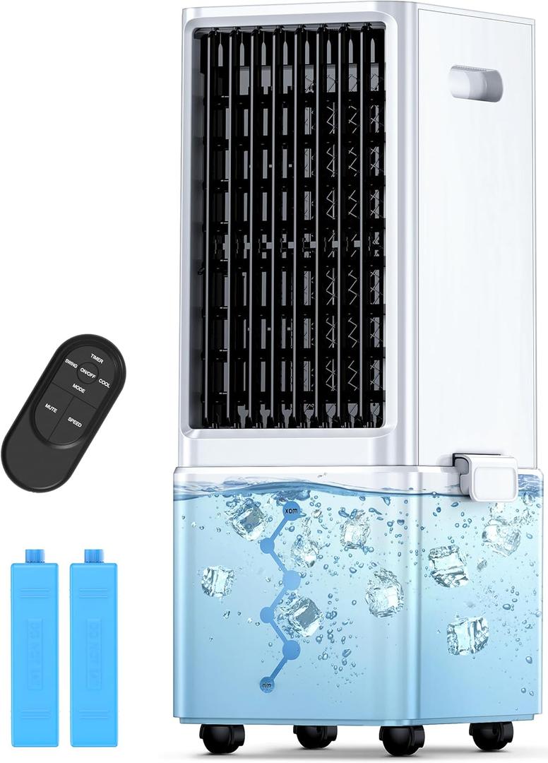 Evaporative Air Cooler w/ 4 Modes & 3 Speeds, Waterless Alert, 2.4-Gal Tank for 20H Cooling, 12H Timer, 20FT Remote, 70 Auto Swing Windowless Air Conditioner, Portable AC Unit for Bedroom